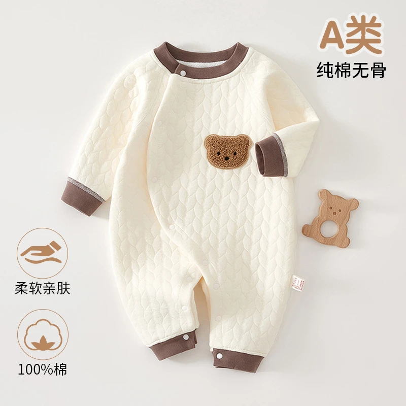 婴儿连体衣秋冬款夹棉加厚保暖纯棉男女宝宝衣服贴身0-6-12月冬装