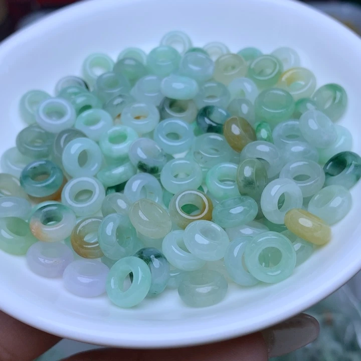 翡翠散珠卡9冰三彩圆环10个