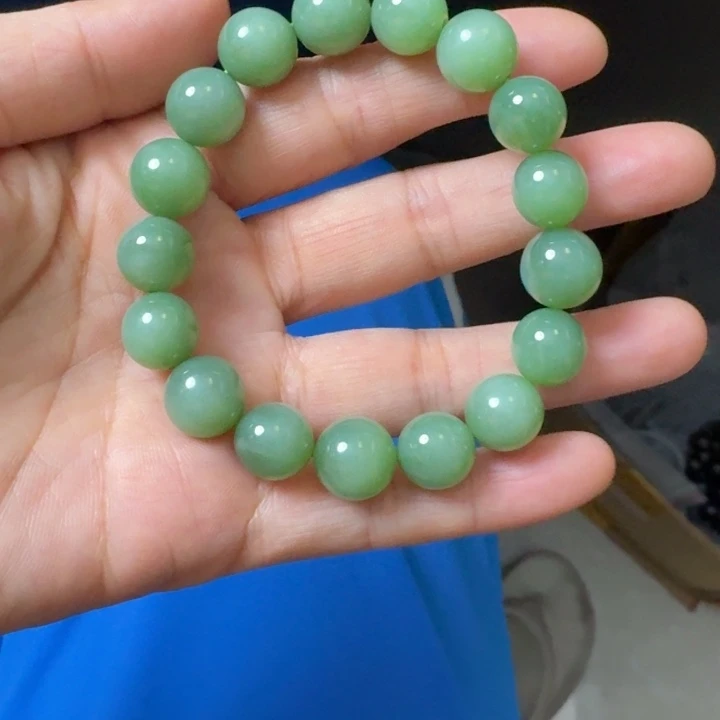 颈饰未镶嵌和田玉粉绿荧光猫眼手串12