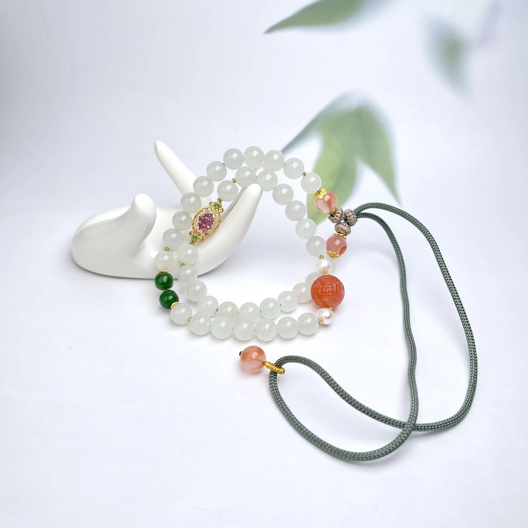 菲菲珠宝好*39373-S925和田玉圆珠约8mm项链