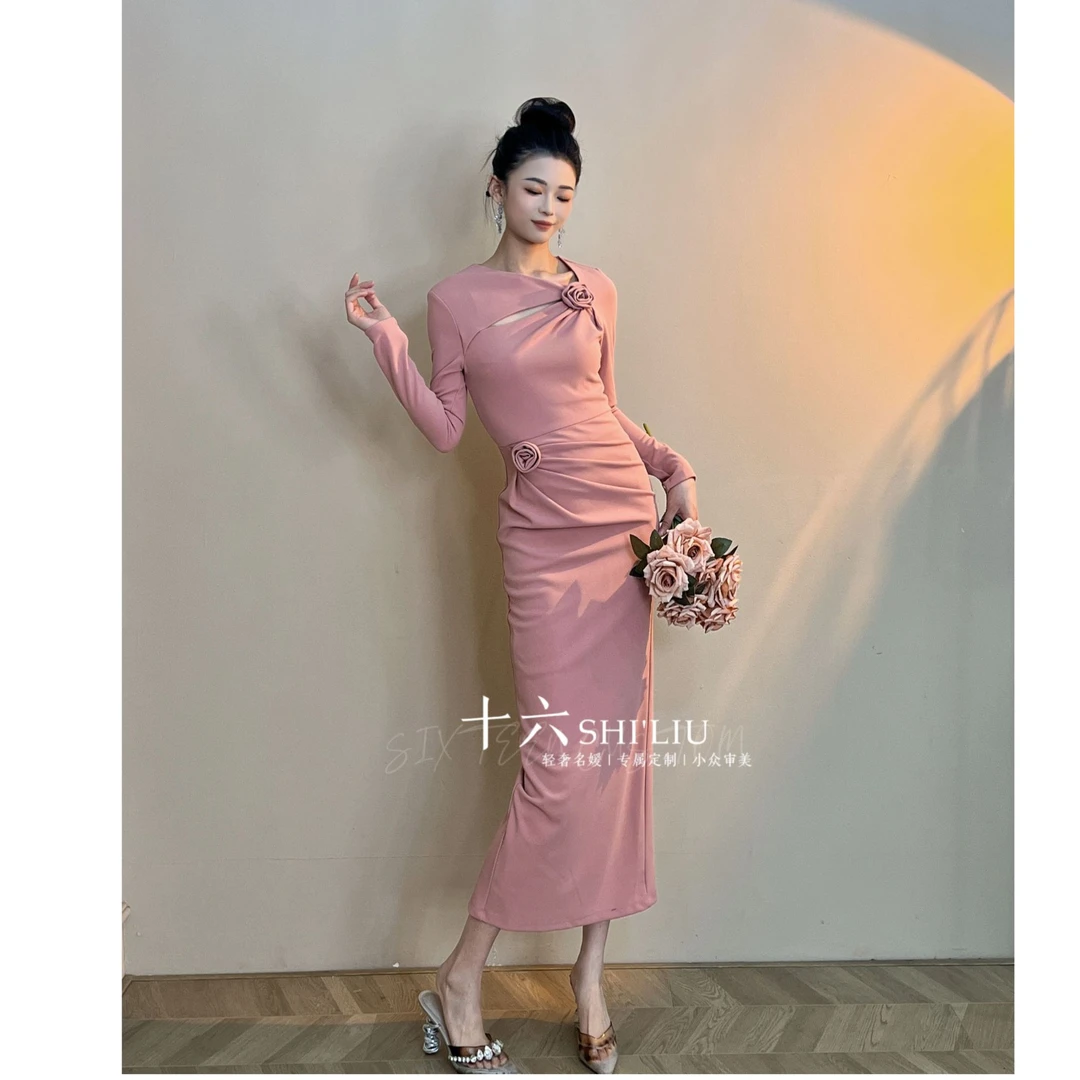 【十六推荐定制】复古玫瑰花气质修身显瘦优雅连衣裙11454