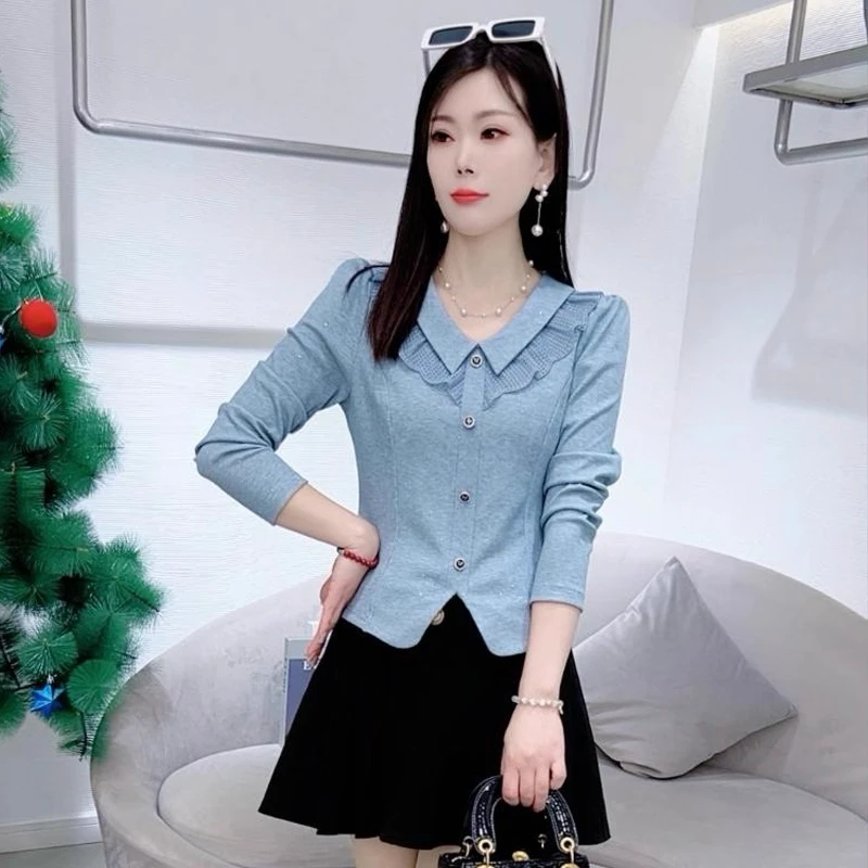2025秋季新款时尚花边打底衫女气质设计感修身显瘦百搭长袖T恤潮