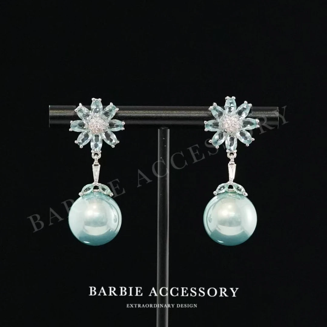 铜合金合成锆石耳饰 【蓝星花幽】时尚轻奢设计款高级绝美百搭耳环