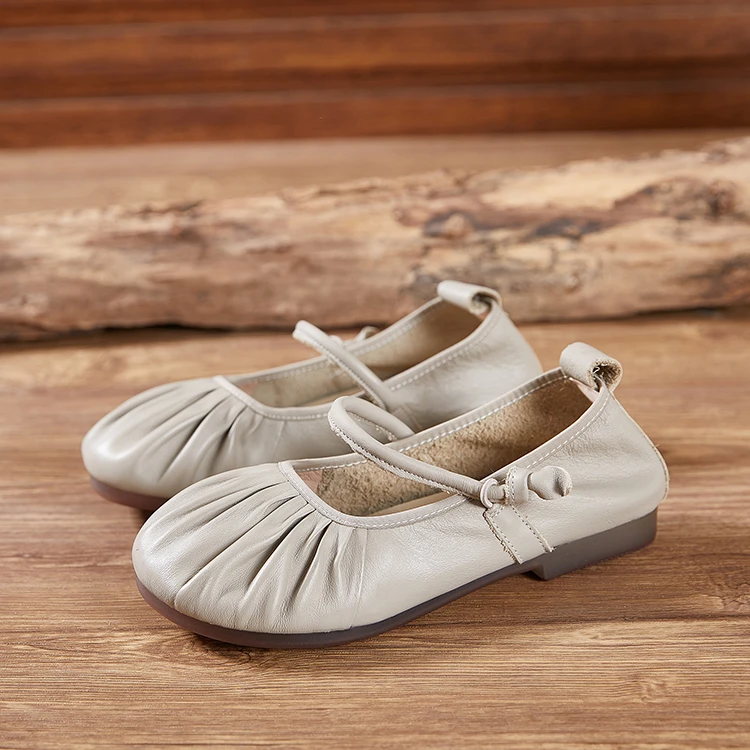 春夏新款真皮复古单鞋女百搭浅口软皮软底舒适防滑一脚蹬休闲女鞋