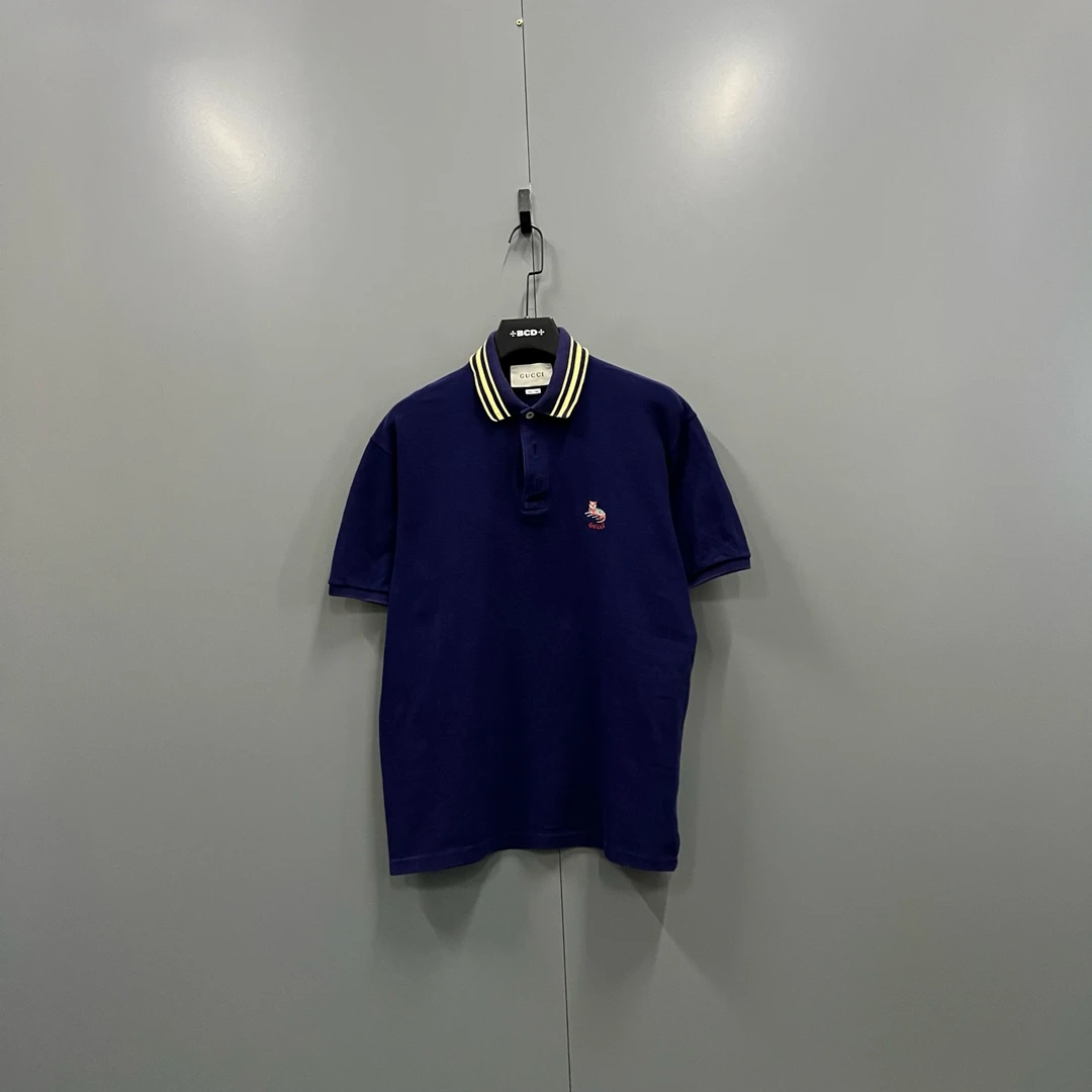 99新 GUCCI/古驰 h825 猫咪贴饰短袖polo衫 L码 206357