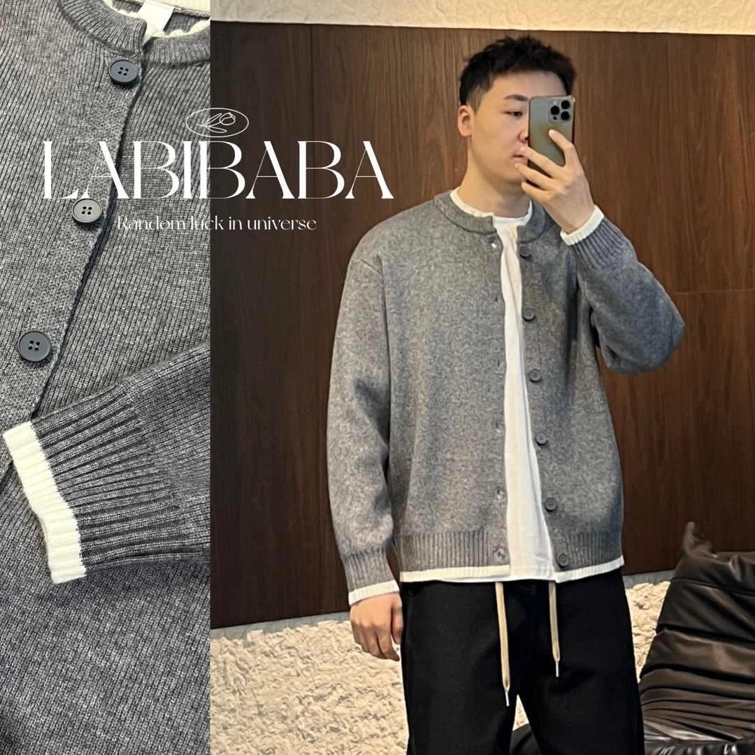 GL5008秋季假两件撞色扣子拼接针织毛衣开衫韩衣休闲长袖简约