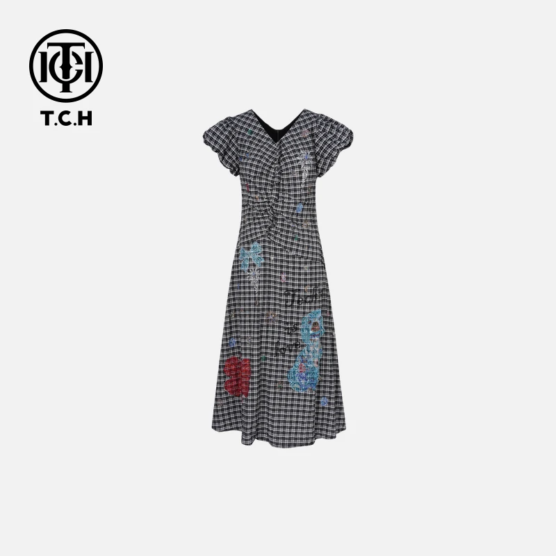 TCH私服烫钻工艺时尚休闲气质舒适连衣裙女T75B30E5253轻奢tch