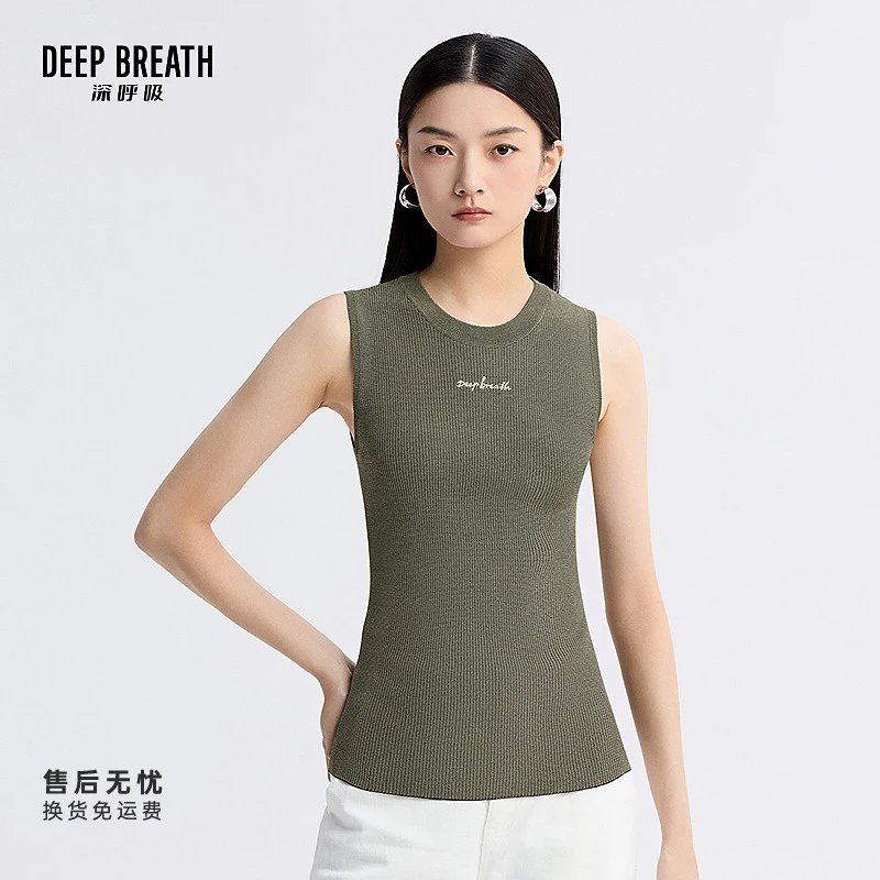 DEEP BREATH深呼吸女装新款圆领花纱坑条修身无袖针织背心A301943