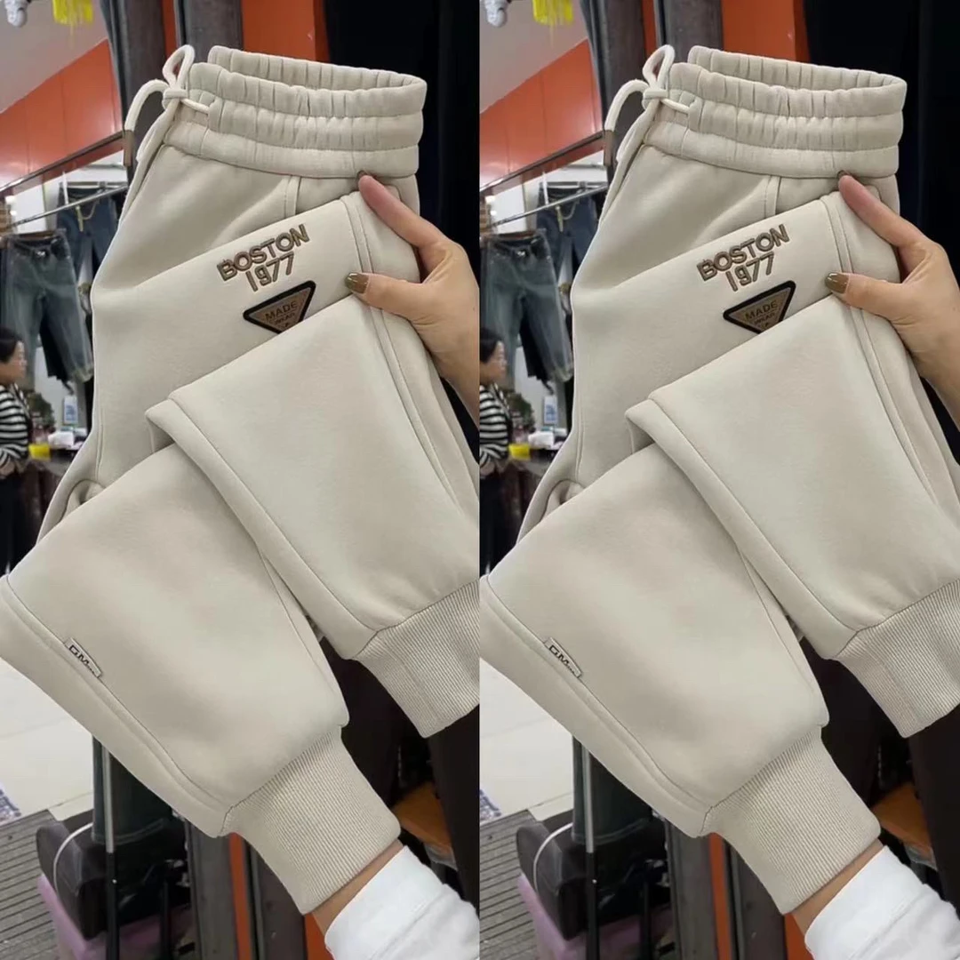 秋冬新款宝宝绒女士卫裤新款加厚运动外穿高腰显瘦休闲束脚哈伦裤