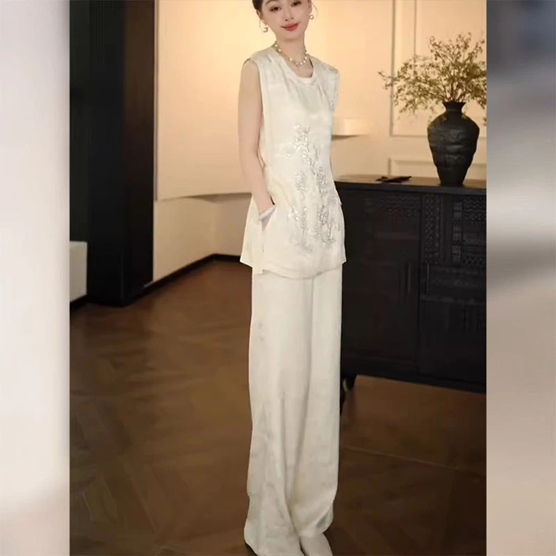 独特新中式国风年轻款盘扣改良唐装2025新款夏季马甲裤子两件套装