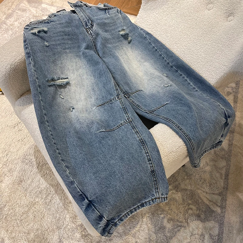 ZUOXIAOQI*海浪磨破九分牛仔裤（裤长94）