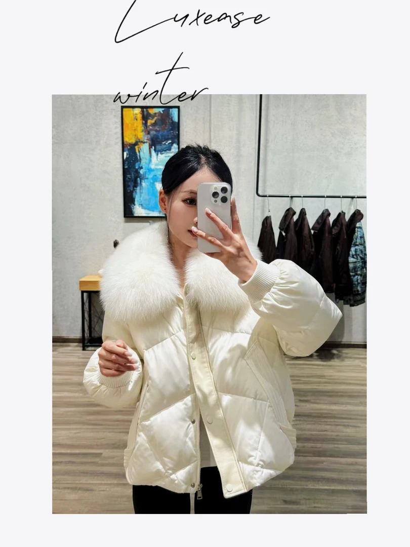 2025新款女装宽松羽绒服女狐狸毛毛领白鹅绒外套