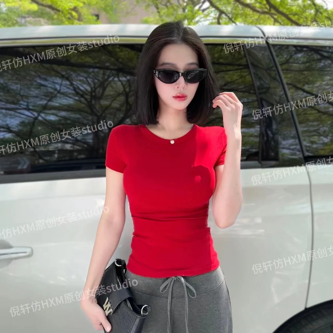 2025春夏新款莱赛尔圆领短袖T恤女基础百搭修身显瘦短袖上衣9966