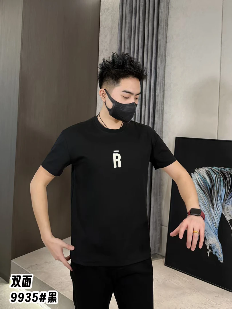 2025男士夏季新款短袖时尚简约休闲圆领潮流百搭刺绣字母，9935T恤