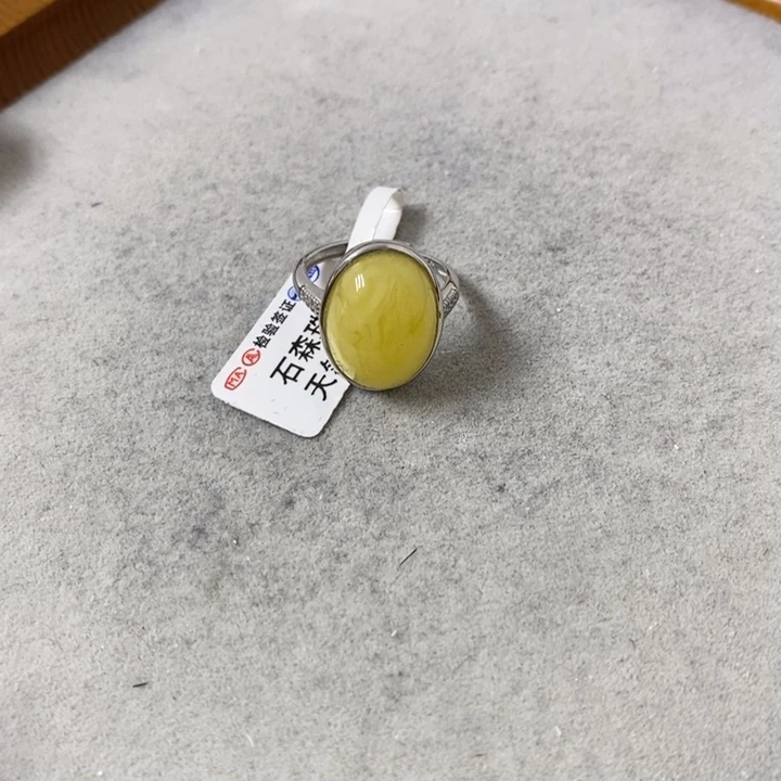 蜜蜡裸石银S925镶嵌戒指
