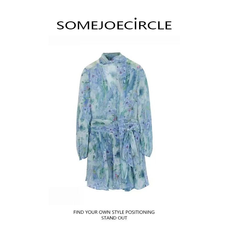 SOMEJOECIRCLE【蓝雨梵碎】25秋新款碎花裙收腰a字短裙Z6925