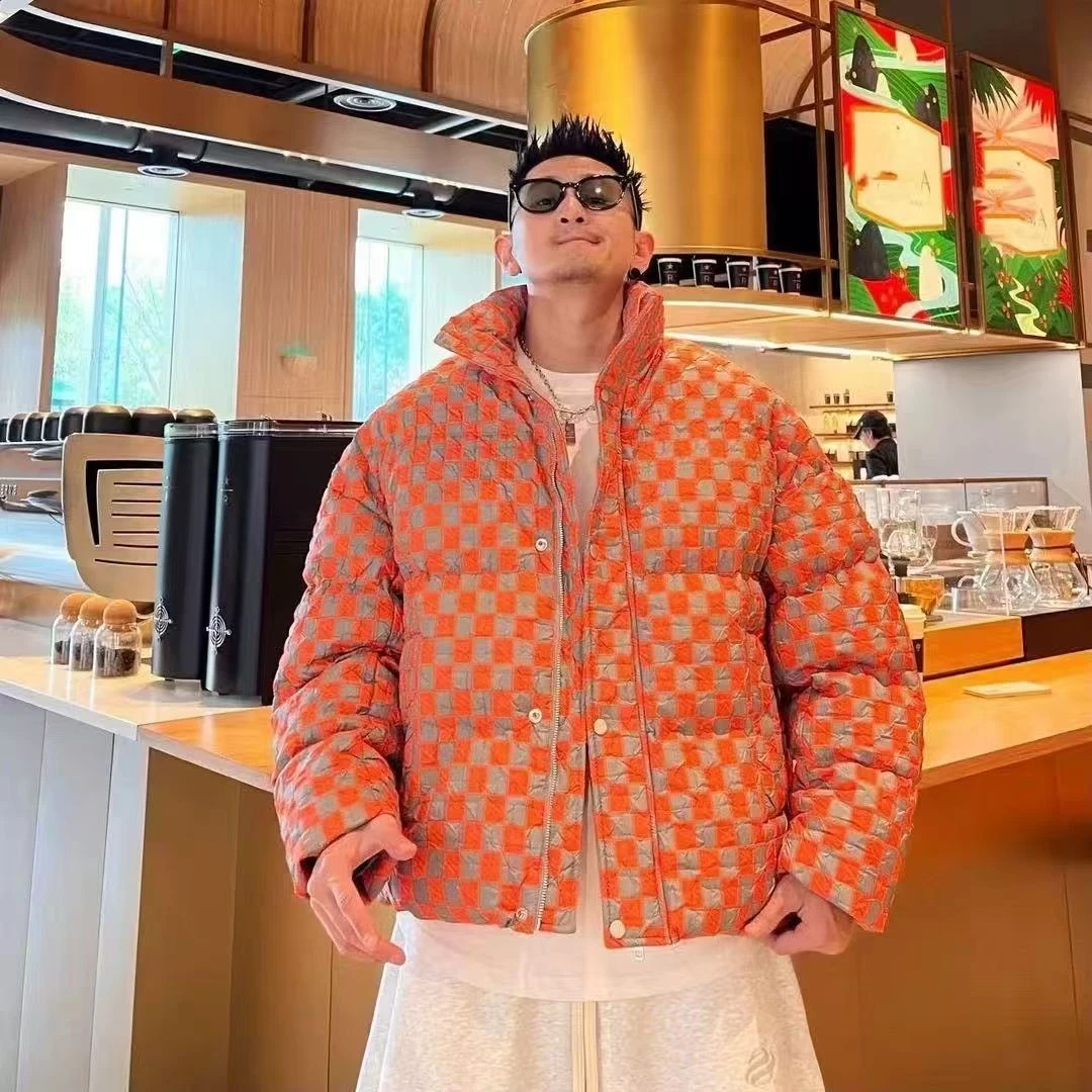 冬季新款宽松棋盘格棉服男士潮牌情侣面包服加厚保暖痞帅棉衣