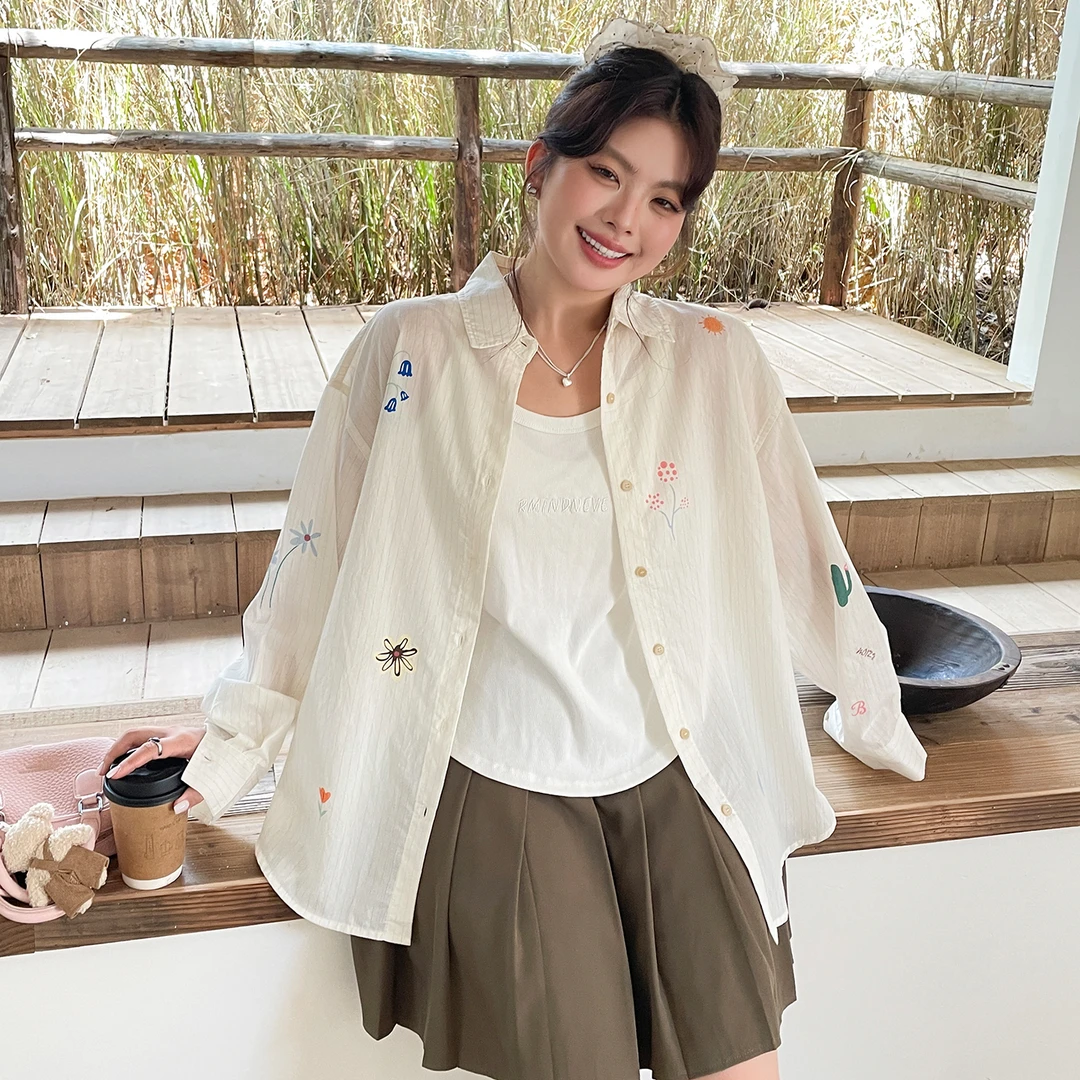 气质穿搭新款大码女装夏日轻薄外搭衬衫胖mm宽松韩系慵懒chic外套