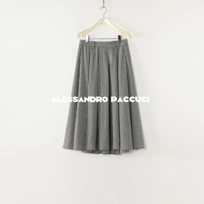 AP洛哥51046QB【黑白密格】棉+汉麻色织格时尚百搭后拉链半身裙 夏