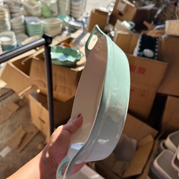 高温陶瓷32厘米薄荷绿糖果型烤盘微瑕