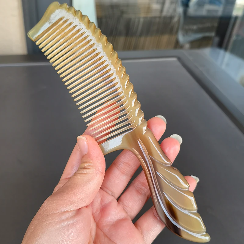 正宗牛角梳子女士家用大号发梳带手柄防静电密齿纯手工头部按摩梳