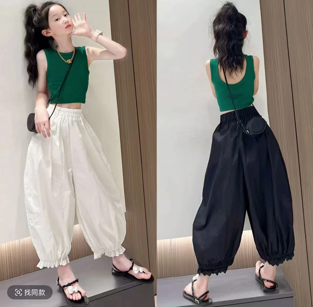 女童夏季套装2025新款儿童洋气无袖背心夏装女孩百搭束脚裤两件套