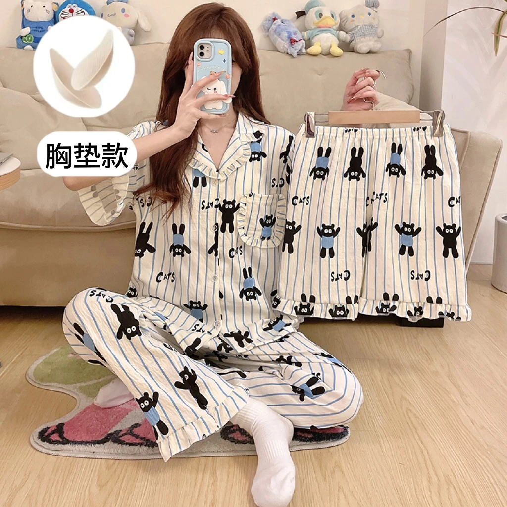 【蓝衣小黑】新款春季夏季家居服女款睡衣韩版ins风短袖短裤学生