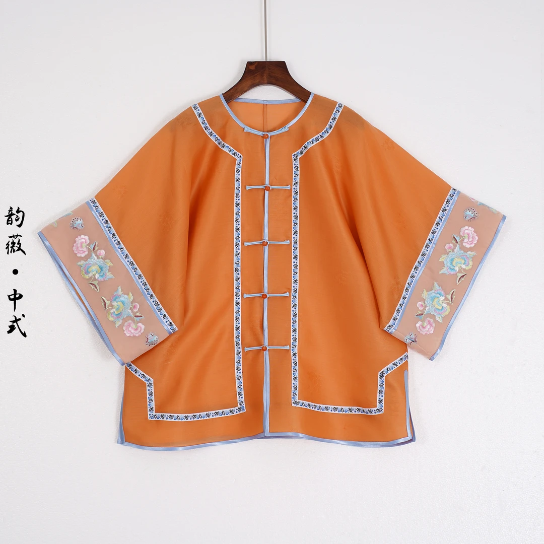 孤品桑蚕丝女士上衣中国风传统国风中式刺绣百搭时尚纱衣