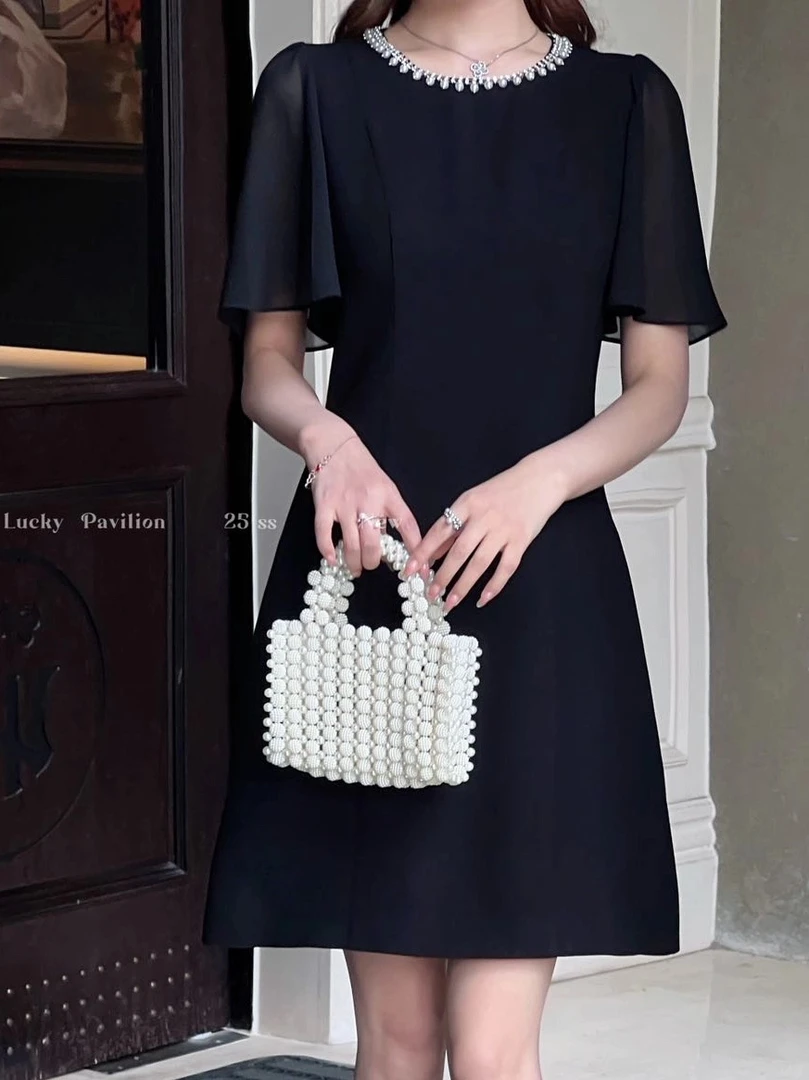 美美推荐2559轩曼姿夏季新款圆领收腰荷叶袖连衣裙