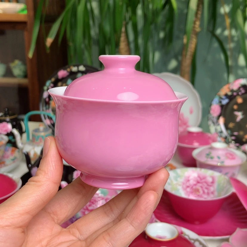 【闪购商品】宫粉布袋盖碗景德镇陶瓷