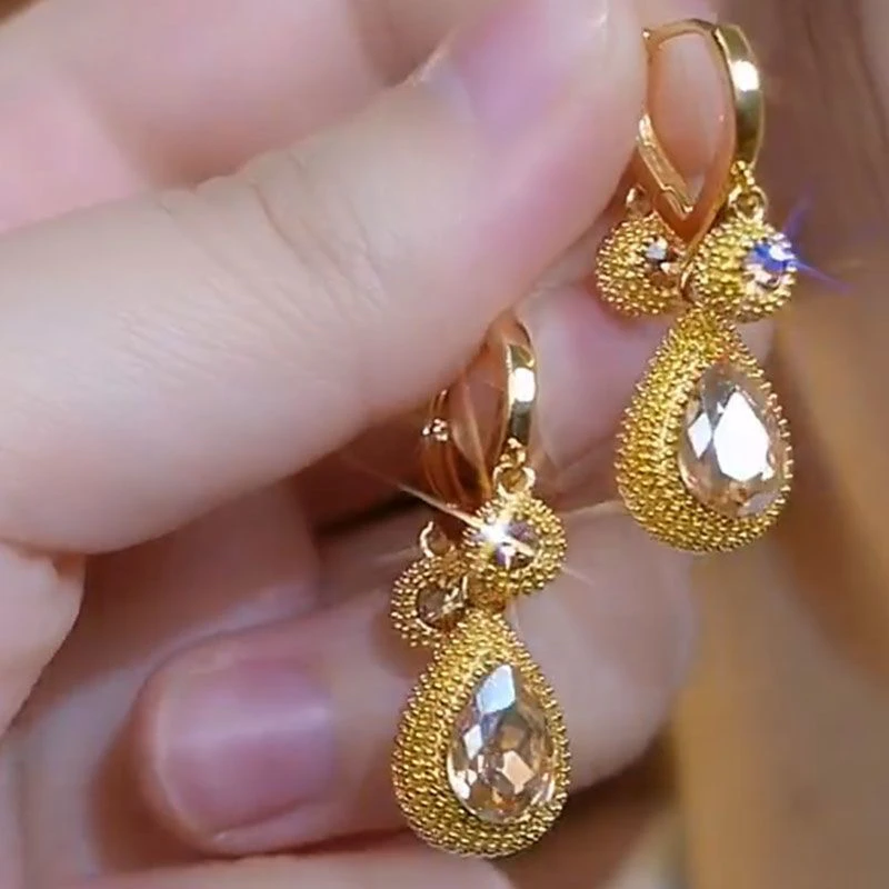 黄铜仿水晶耳饰 轻奢高级感咖色锆石榴莲耳扣女时尚气质百搭耳饰