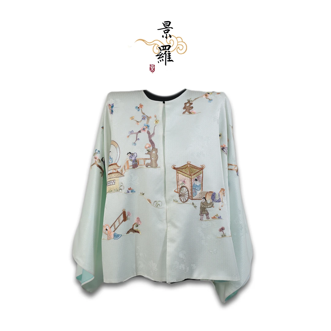 景罗【杏梧闺】新款新中式国风宽松手工手绣日常女士桑蚕丝上衣