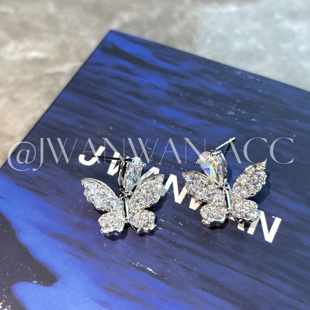 铜合金锆石耳饰 高定.满钻蝴蝶吊坠轻奢耳环01ED2976LY