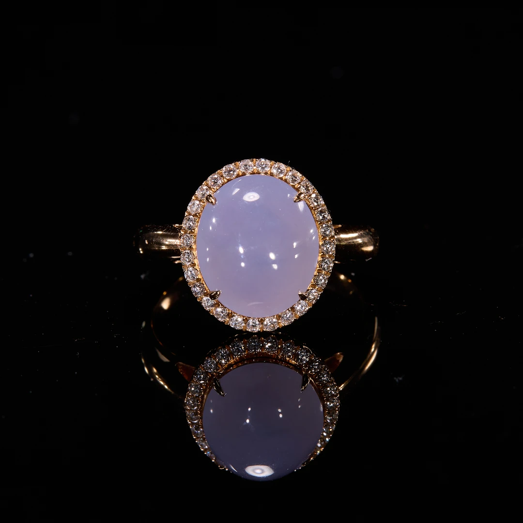 如苑珠宝18K金翡翠戒指/淡紫罗兰/冰种