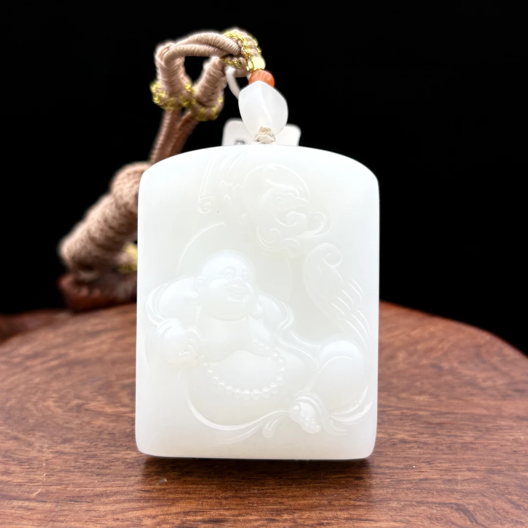 和田玉弥勒佛吊坠、简约大气精美 610003# 顺丰包邮