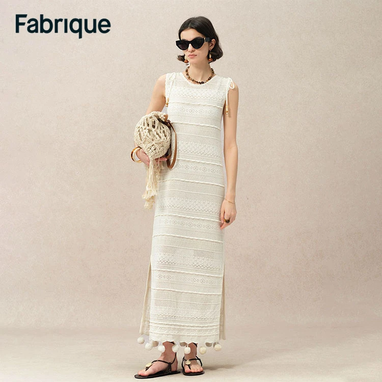 Fabrique Liana 【波嬉风】【小绒球】夏季新款米白纯棉圆领无袖