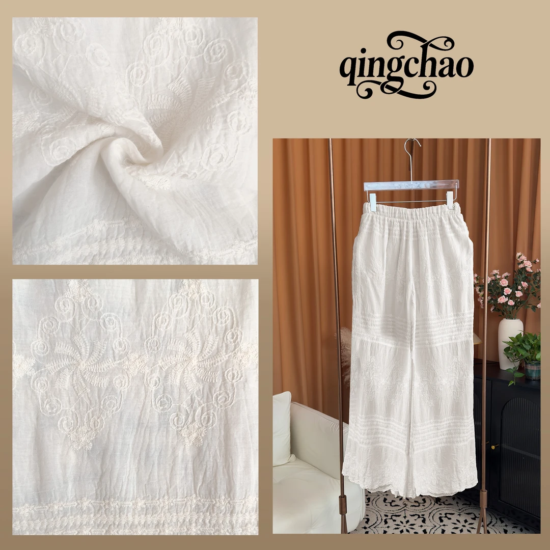 2025夏季新品宽松花边满绣休闲直筒裤01