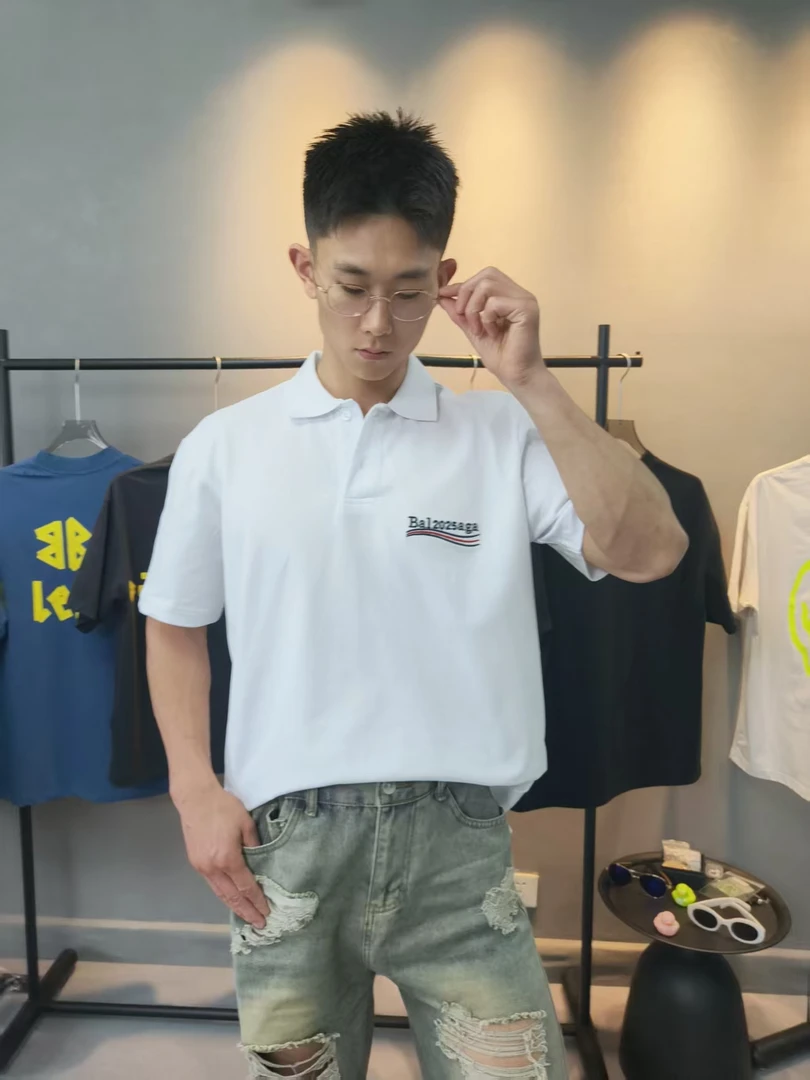 【陈巴黎】701可乐夏季刺绣POLO衫简约休闲潮流翻领POLO衫白色
