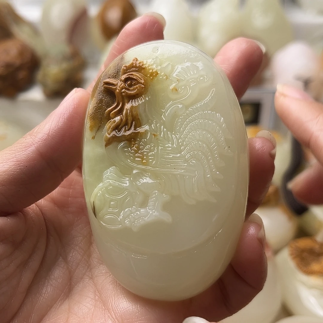 石材方解石手把摆件不退换鸡