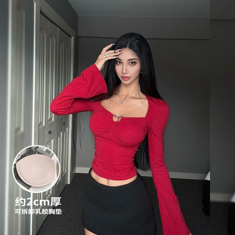 HELEN/带胸垫纯欲性感上衣女【再见拜拜肉！巨显“大雷”】T恤衫S870