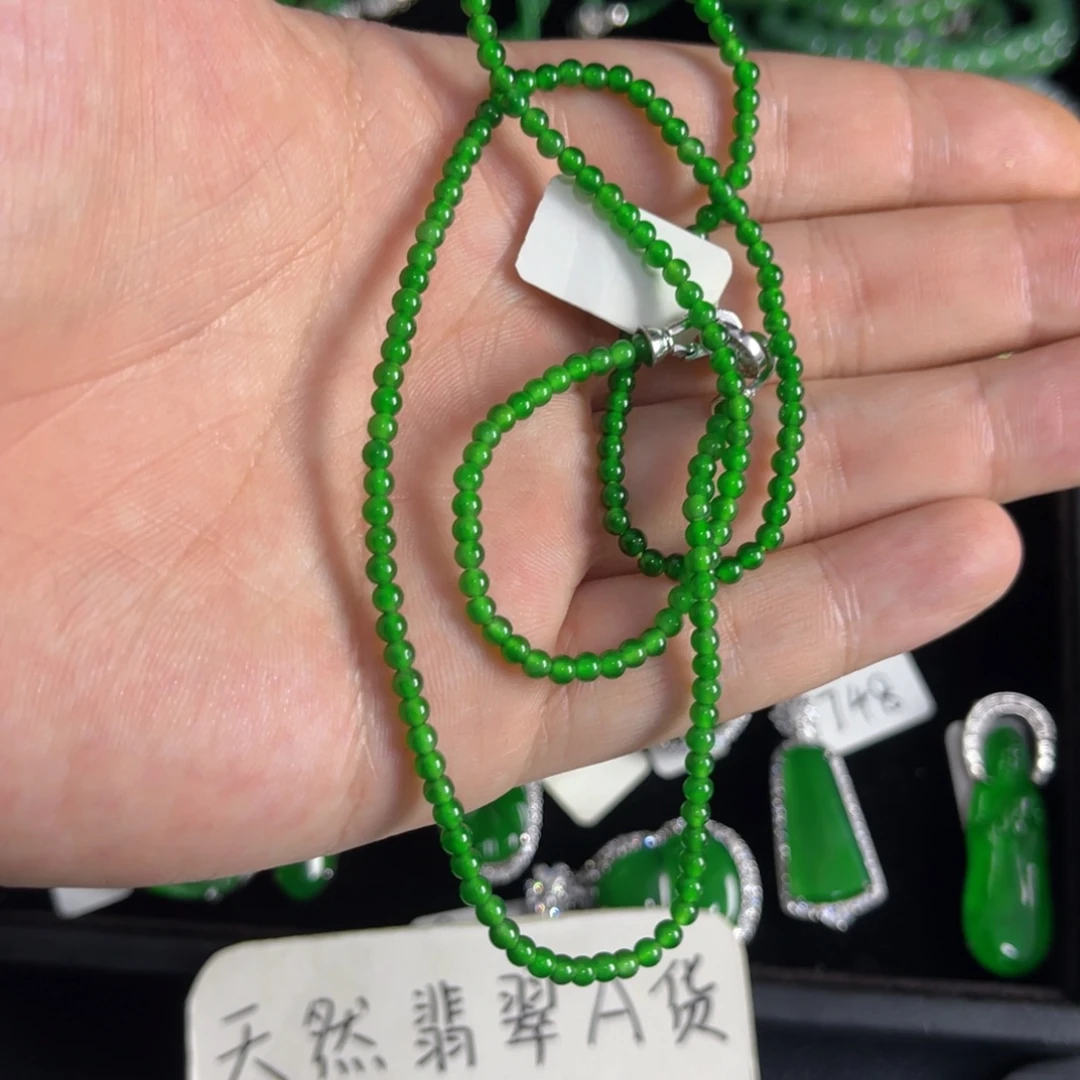 开***乐翡翠银S925镶嵌戒指小米珠卡3项链