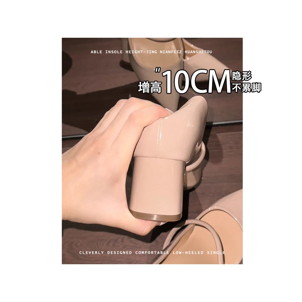 不累脚~小个子内增高10CM高跟鞋2025秋新款浅口粗跟玛丽珍单鞋女