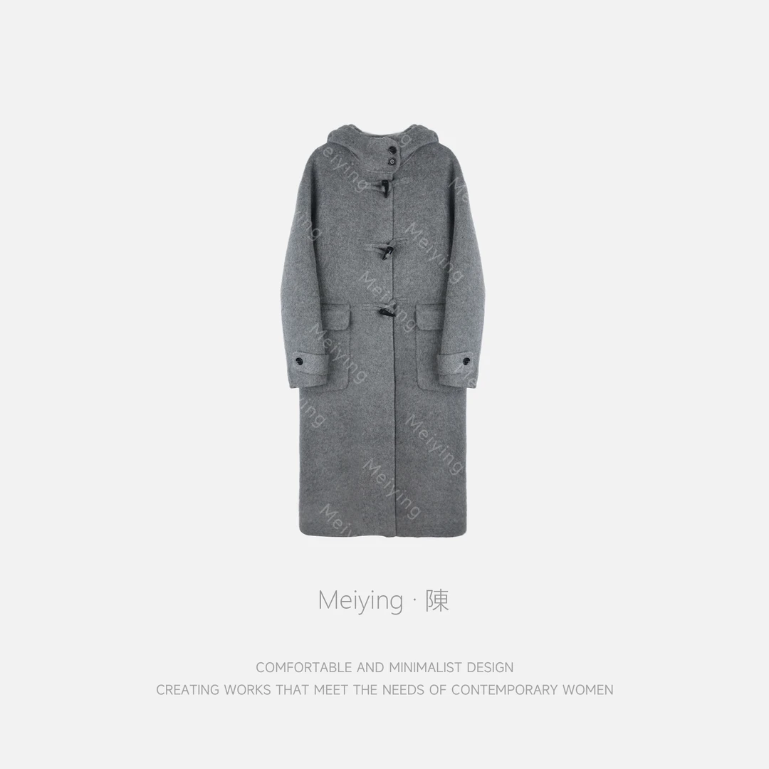 Meiying-牛角扣连帽高级感时尚毛呢大衣YA5DD001