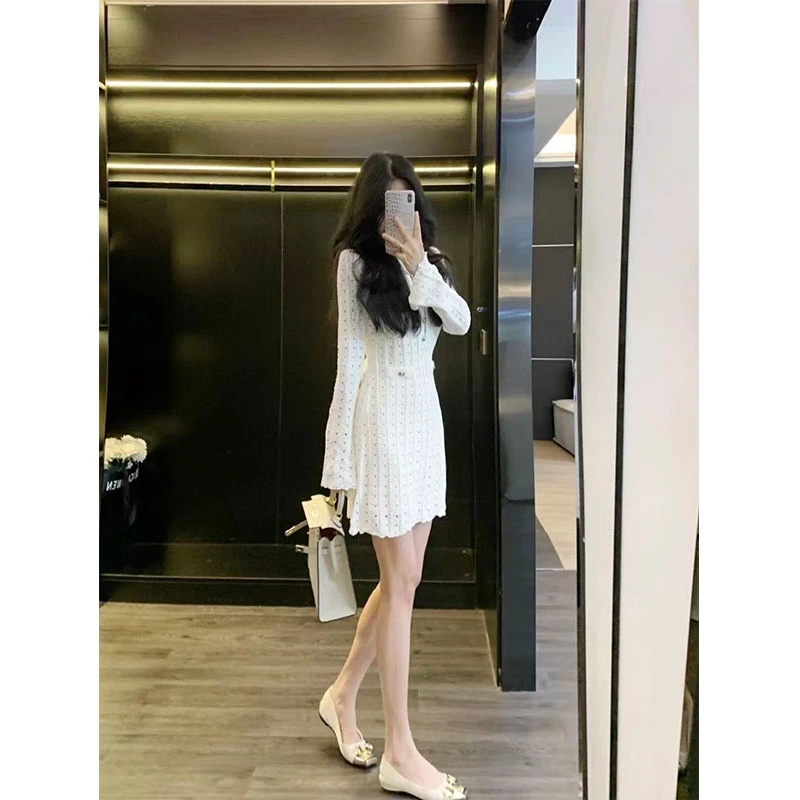 2025早秋季新款修身显瘦网红穿搭高级针织气质时尚收腰a字连衣裙