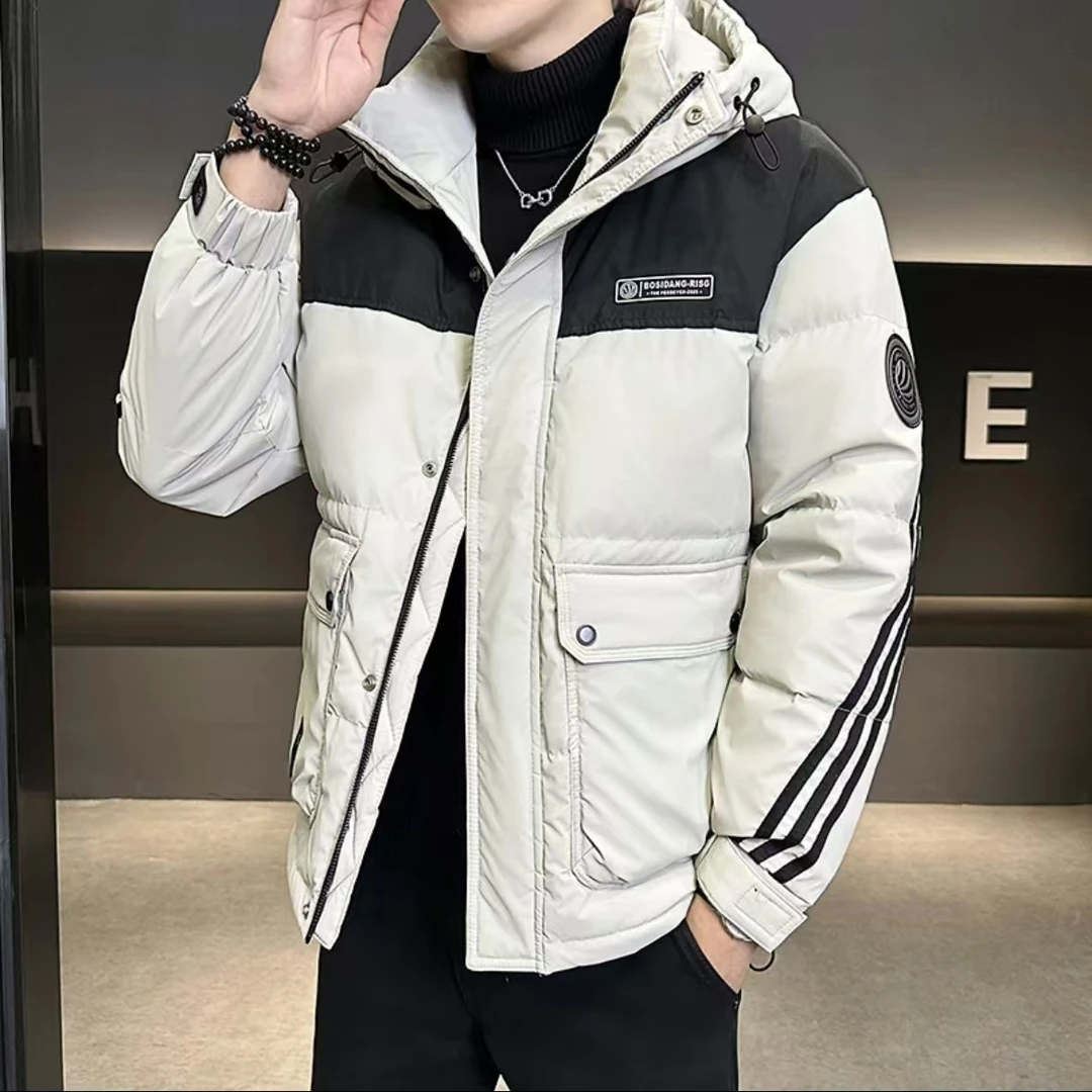 【品质臻选】冬季时尚拼接款双拼色带拉筋保暖百搭连帽外套8070