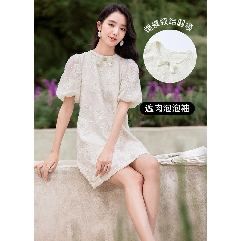 【粉丝专属】Q842322连衣裙 香影泡泡袖连衣裙女夏季新款立体