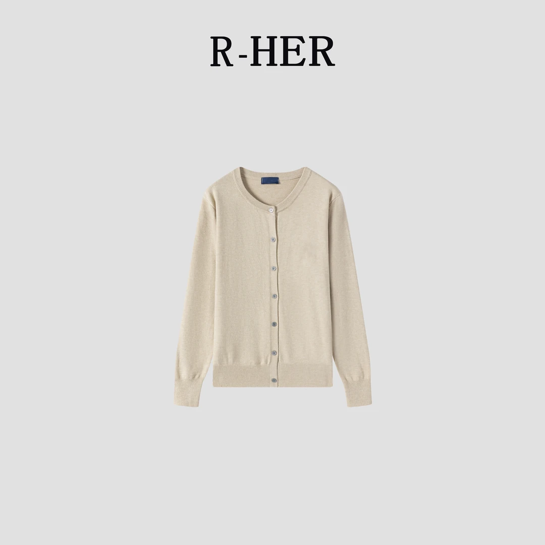 R-HER【慵懒开衫】百搭慵懒圆领毛针织衫气质新款简约刺绣百搭长袖
