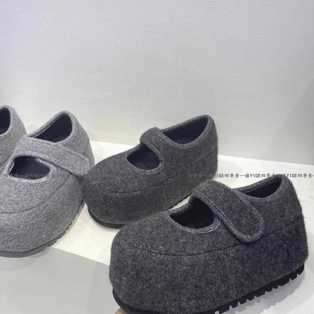 YG 欧货毛毛鞋2025春季新款小个子7cm增高一字玛丽珍魔术贴单鞋