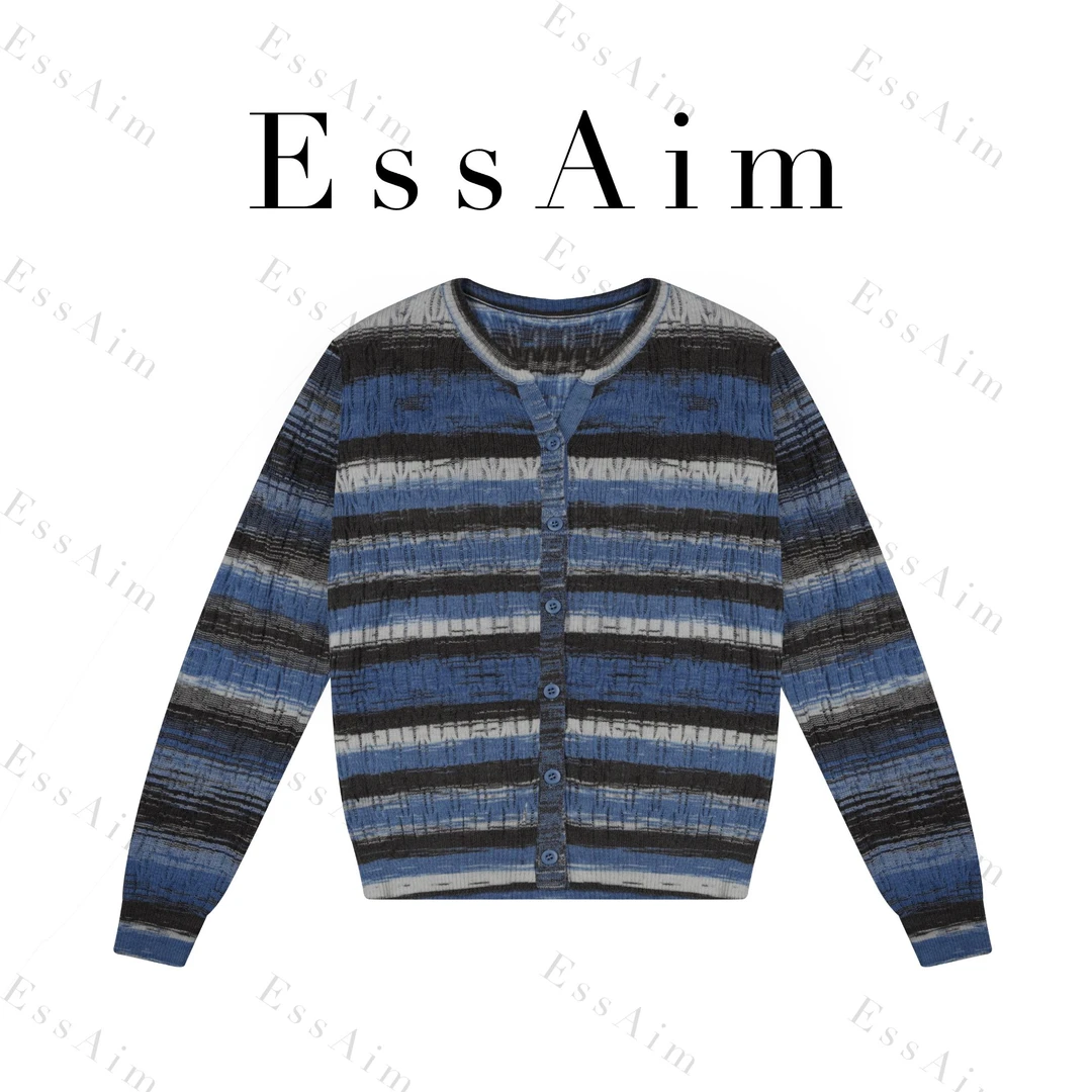 EssAim-0013长袖针织毛针织衫字母撞色针织衫毛衣针织衫女