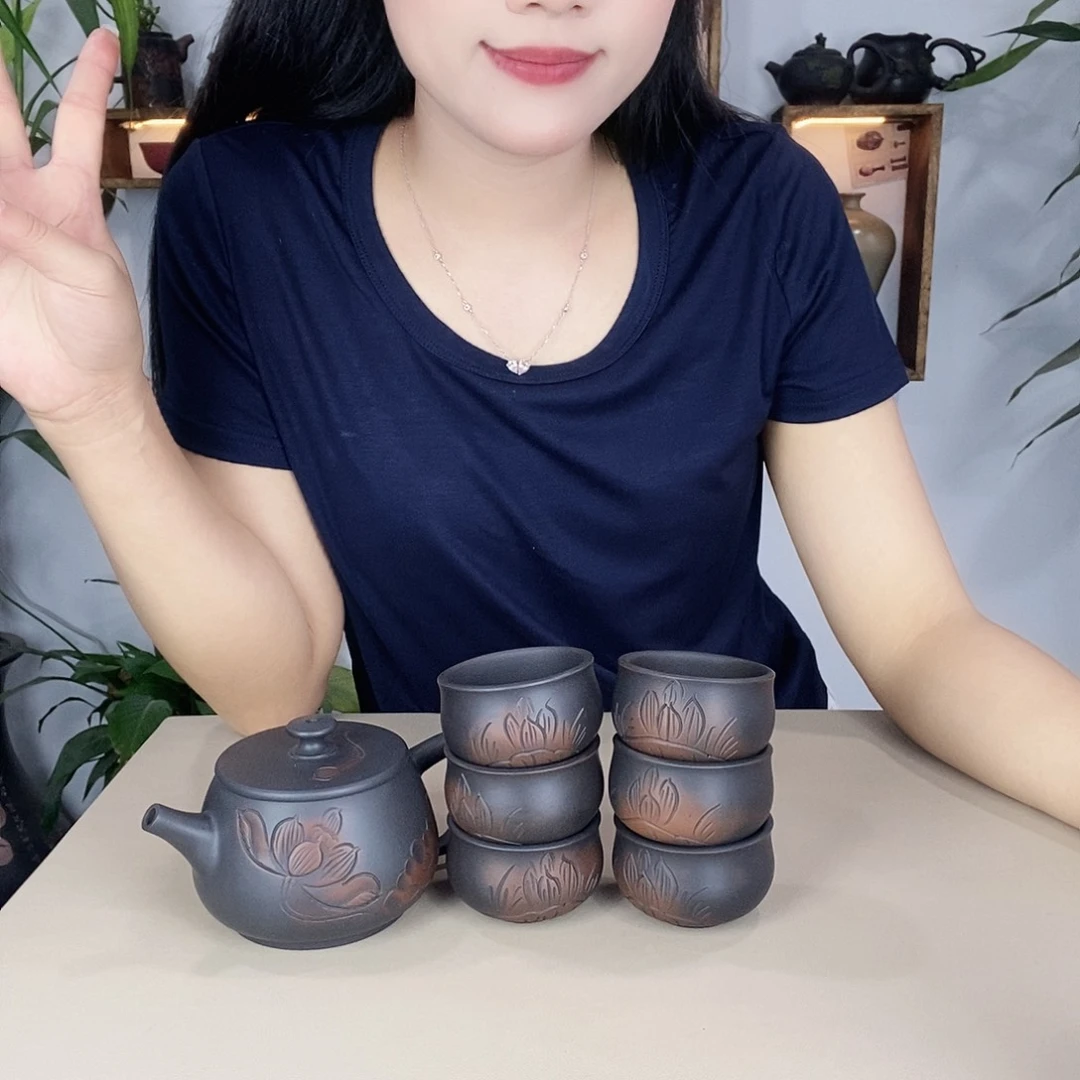海**空建水紫陶300荷花➕6杯